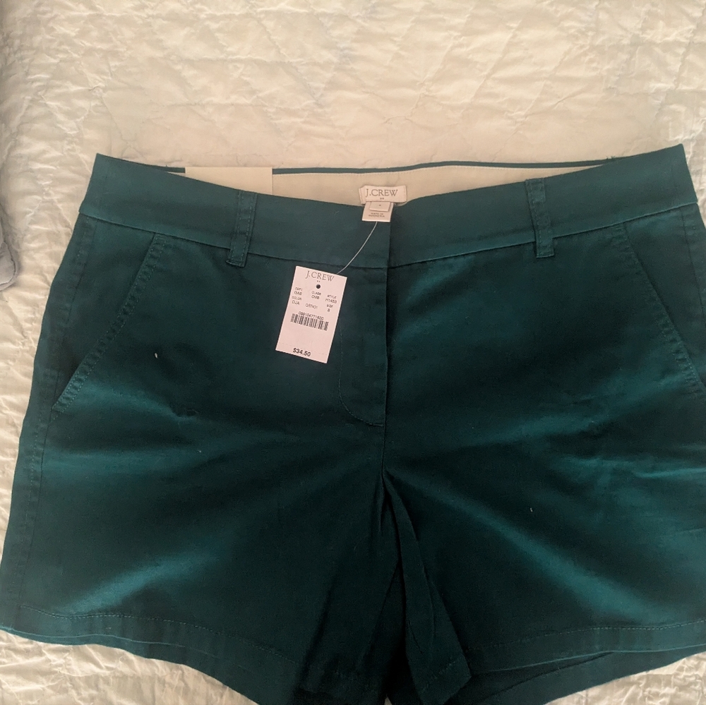 J. Crew Women’s Deep Teal Chino Shorts City Fit Size 8 New With Tags